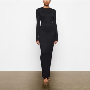 Skims Smooth Lounge Long Sleeve Open Back Long Dress